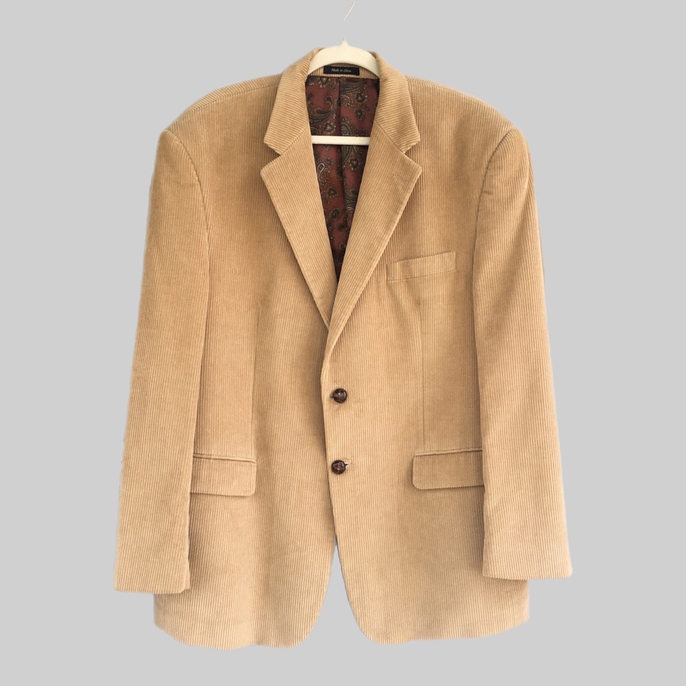 Lauren Ralph Lauren Mens Corduroy Blazer Jacket Size 44R Beige Tan Paisley Lined
